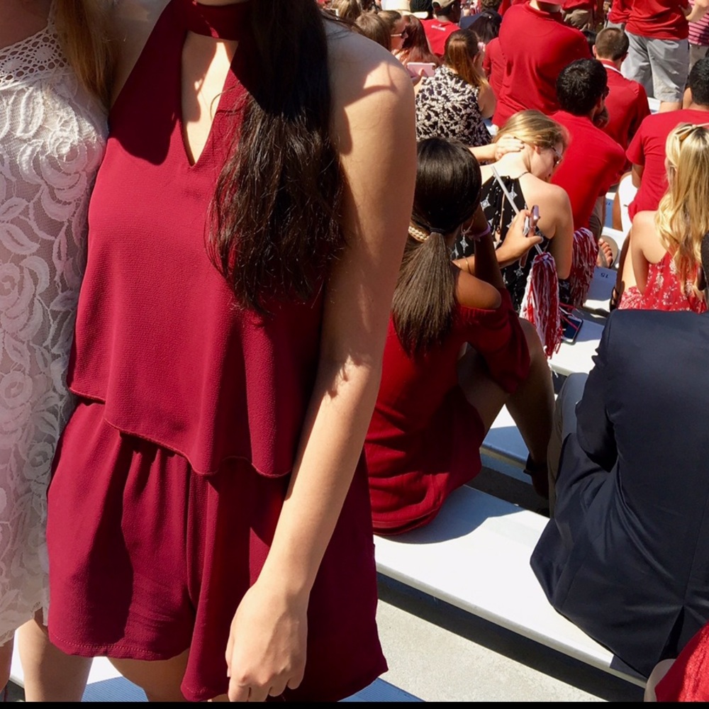 Layered red Tyche romper
